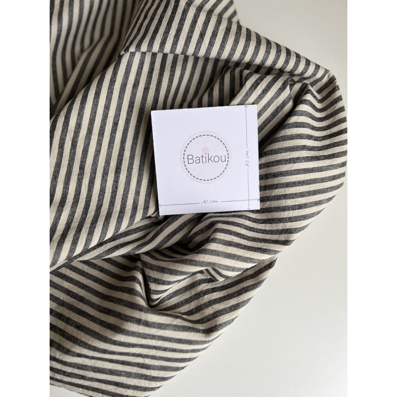 Lin et coton à rayures tissées noir et grège Qualité Oeko-tex - 6