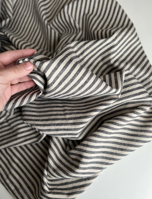 Lin et coton à rayures tissées noir et grège Qualité Oeko-tex - 8