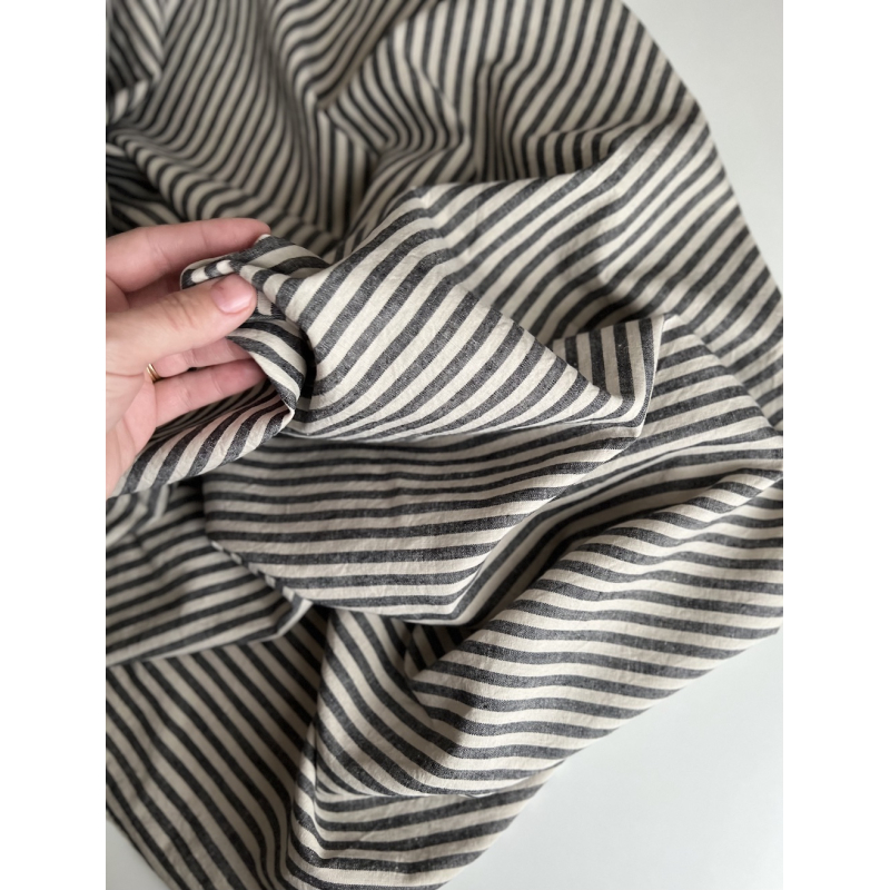 Lin et coton à rayures tissées noir et grège Qualité Oeko-tex - 8