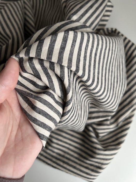 Lin et coton à rayures tissées noir et grège Qualité Oeko-tex - 2