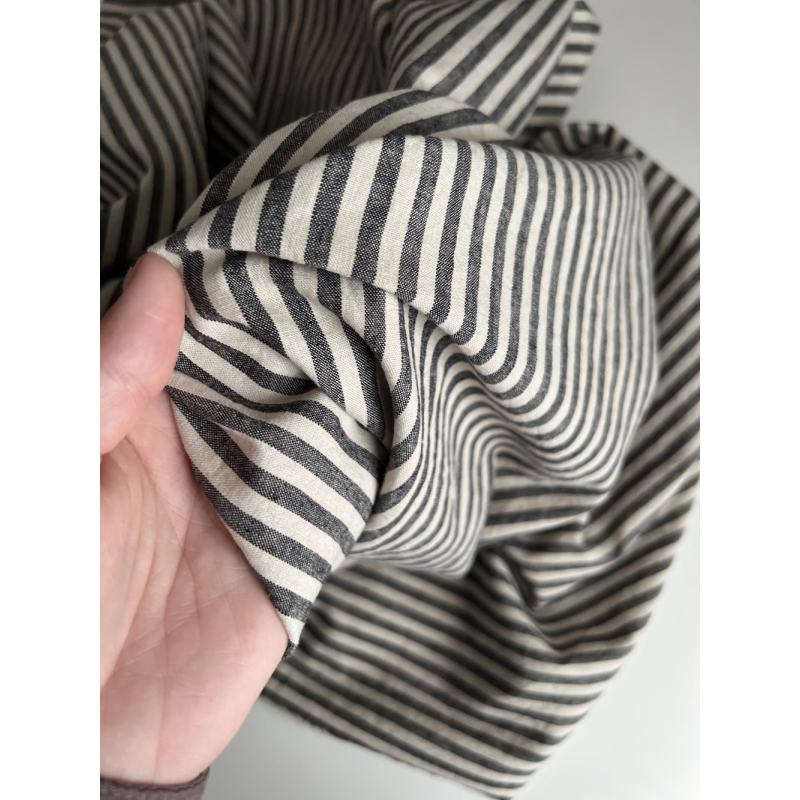 Lin et coton à rayures tissées noir et grège Qualité Oeko-tex - 2