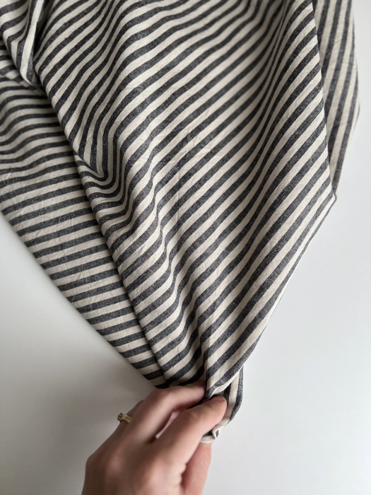 Lin et coton à rayures tissées noir et grège Qualité Oeko-tex - 9