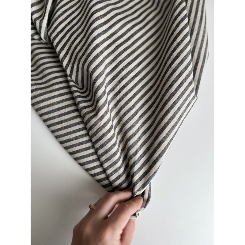 Lin et coton à rayures tissées noir et grège Qualité Oeko-tex - 9
