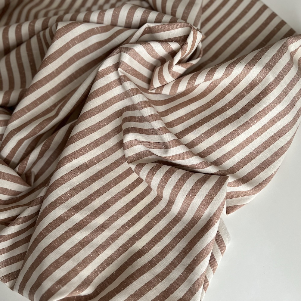 Coton chiné aspect brut rayures moyennes 7mm coloris caramel au beurre salé Batikou - 1