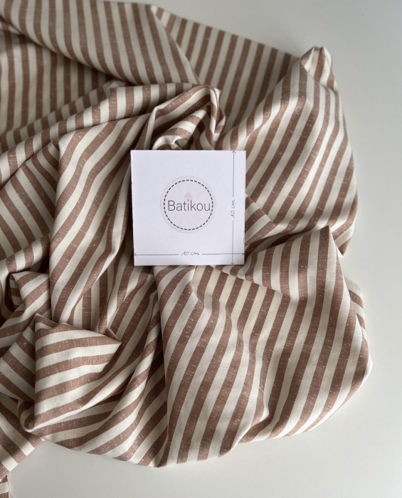 Coton chiné aspect brut rayures moyennes 7mm coloris caramel au beurre salé Batikou - 3