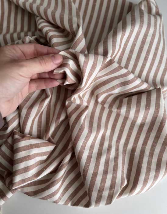 Coton chiné aspect brut rayures moyennes 7mm coloris caramel au beurre salé Batikou - 4