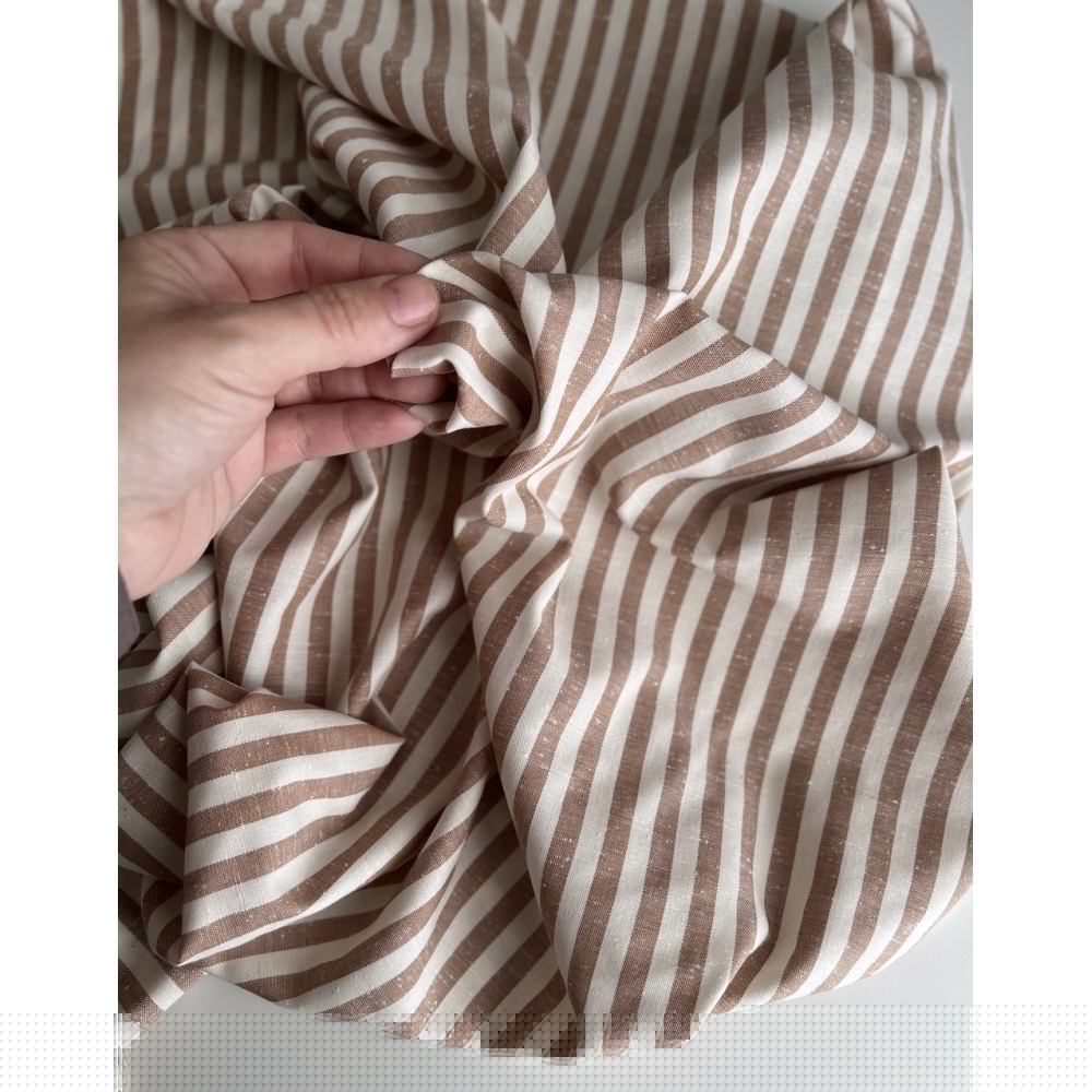 Coton chiné aspect brut rayures moyennes 7mm coloris caramel au beurre salé Batikou - 4