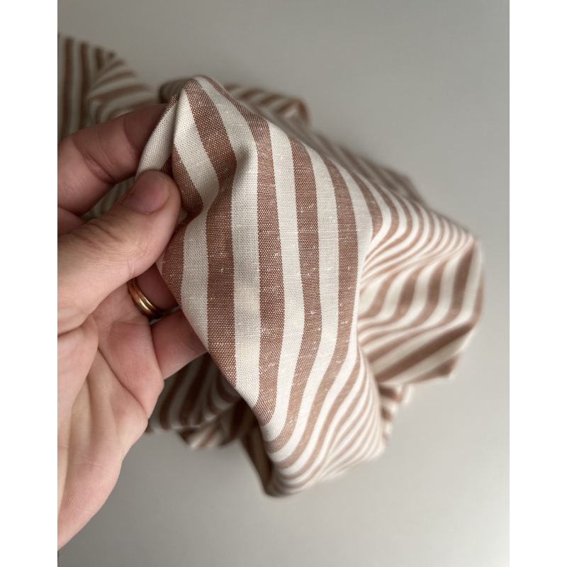 Coton chiné aspect brut rayures moyennes 7mm coloris caramel au beurre salé Batikou - 5