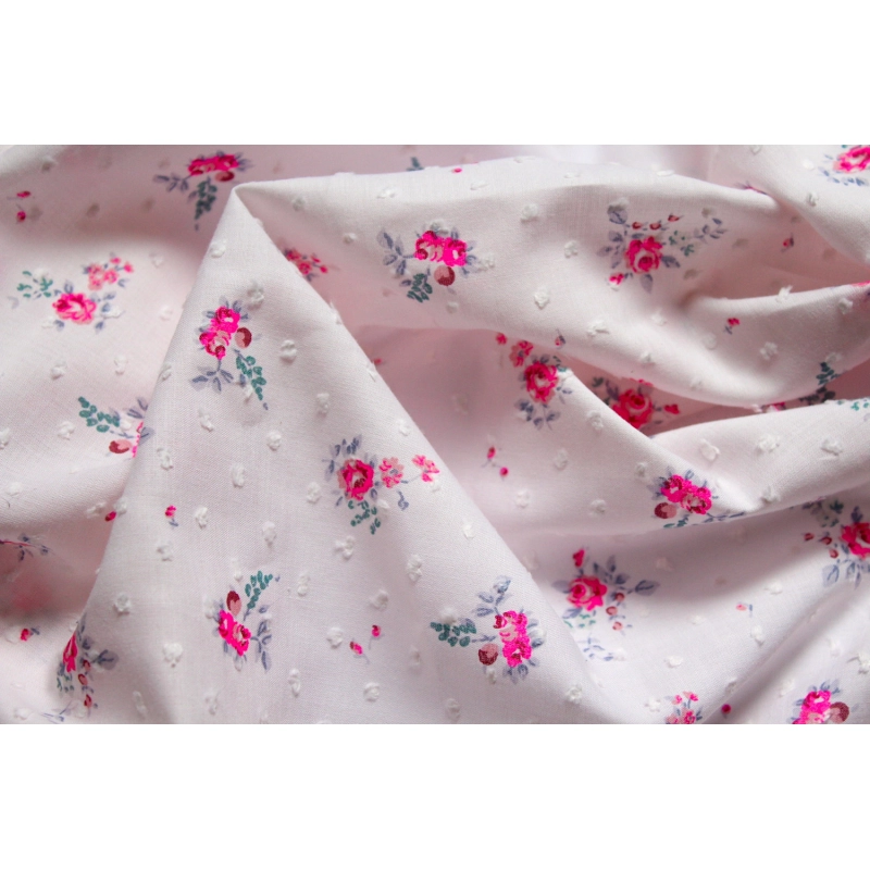 Plumetis de coton imprimé rose