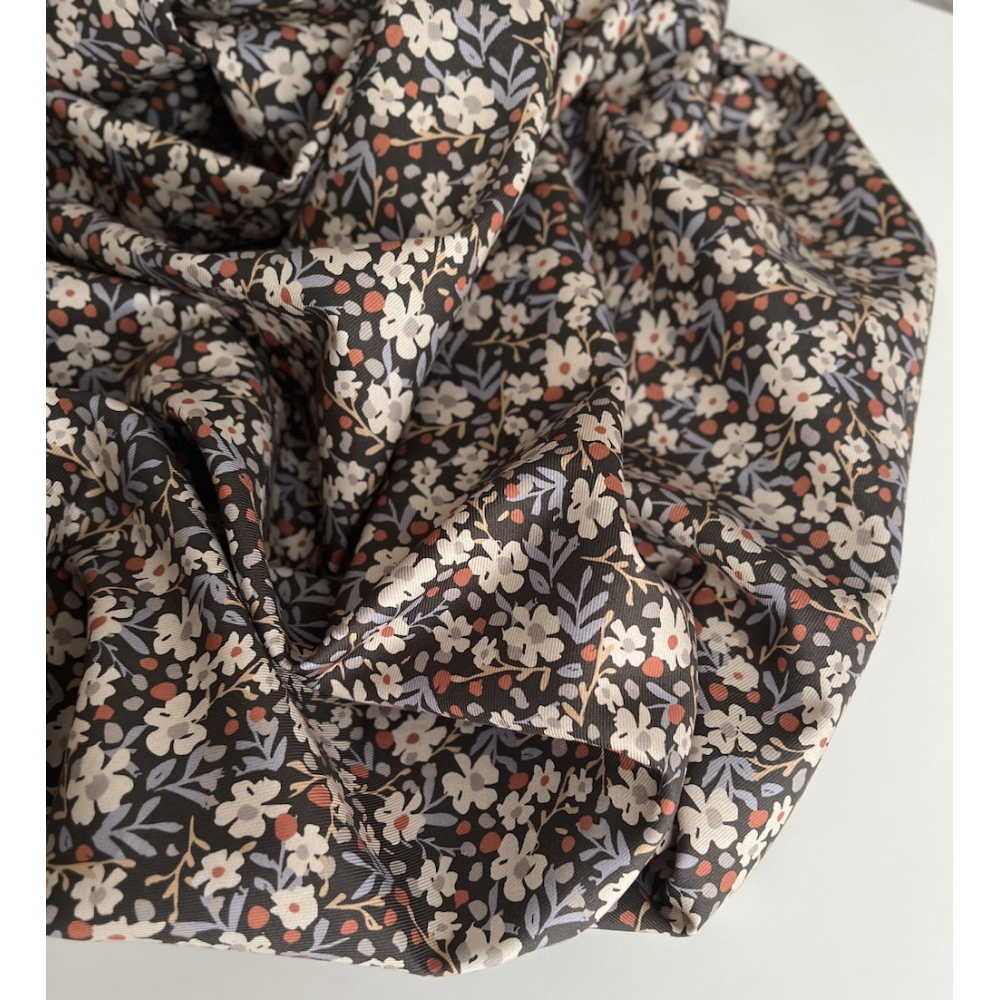 Tissu sergé / twill de coton organique imprimé fond ébène Tissus issus de l'agriculture biologique  - 3