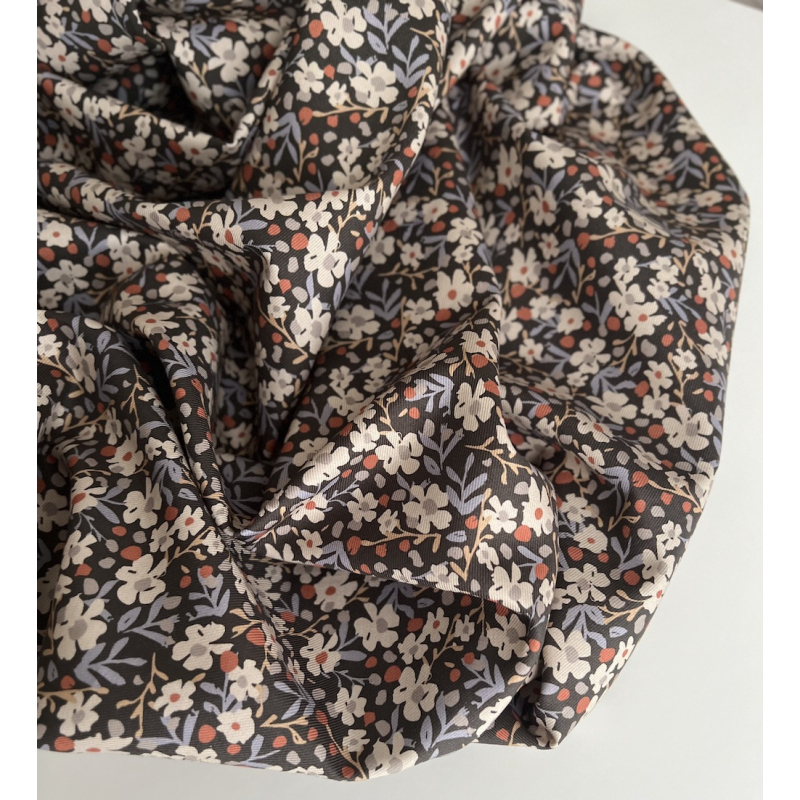 Tissu sergé / twill de coton organique imprimé fond ébène Tissus issus de l'agriculture biologique  - 3