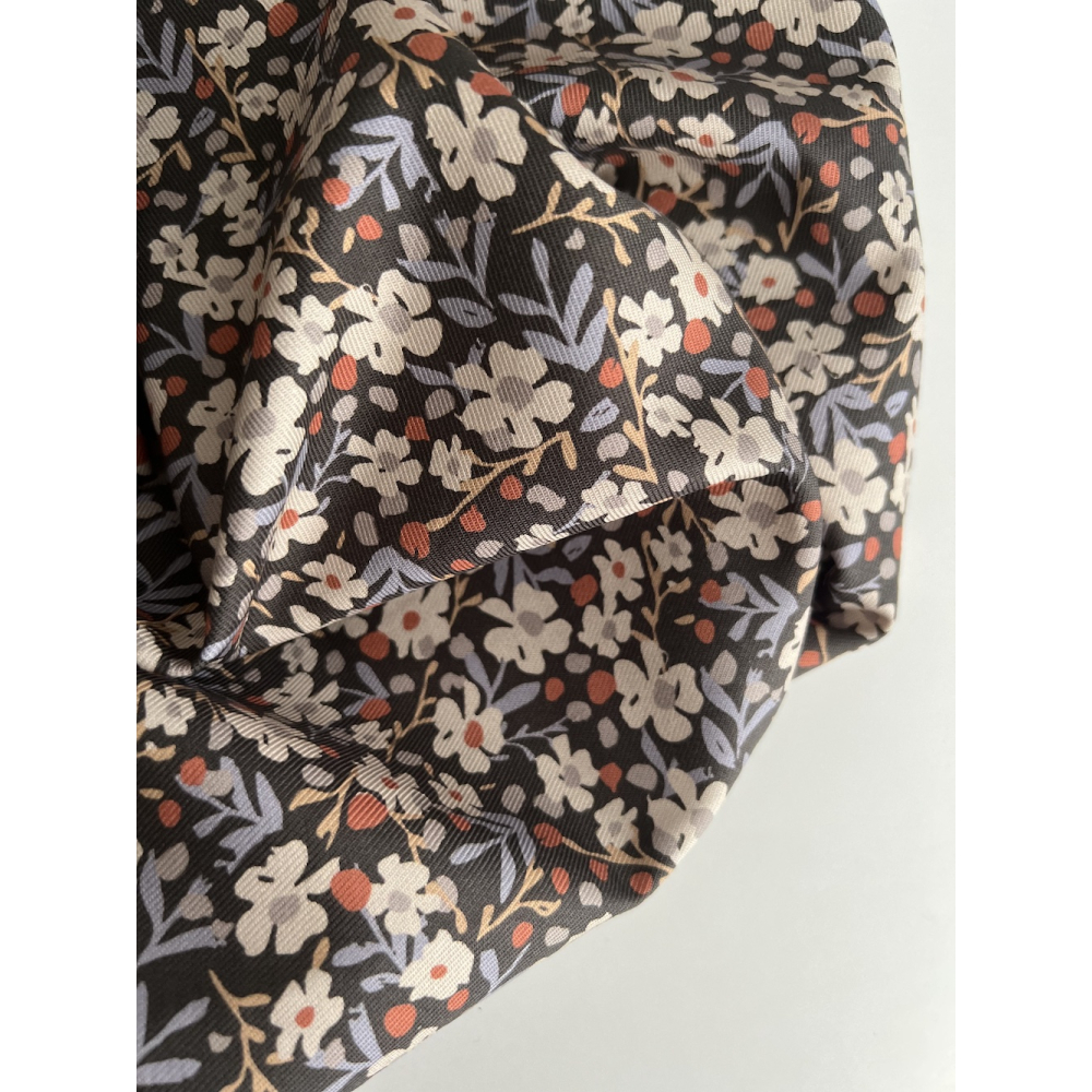 Tissu sergé / twill de coton organique imprimé fond ébène Tissus issus de l'agriculture biologique  - 4