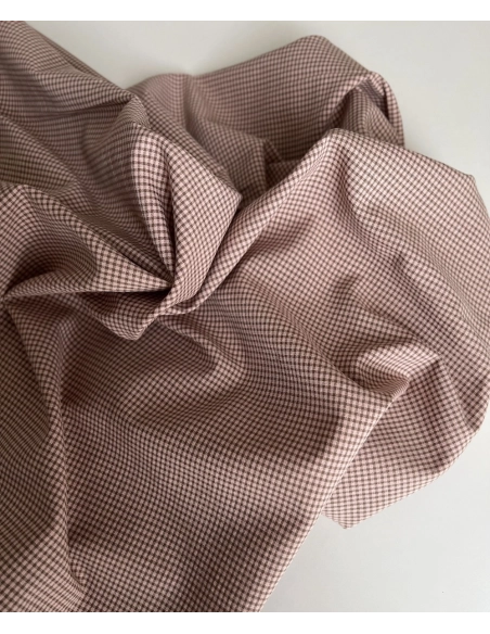 Seersucker / Coton gaufré vichy mini 1mm kaki / nude Batikou - 4