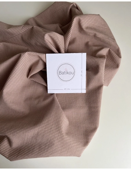 Seersucker / Coton gaufré vichy mini 1mm kaki / nude Batikou - 6