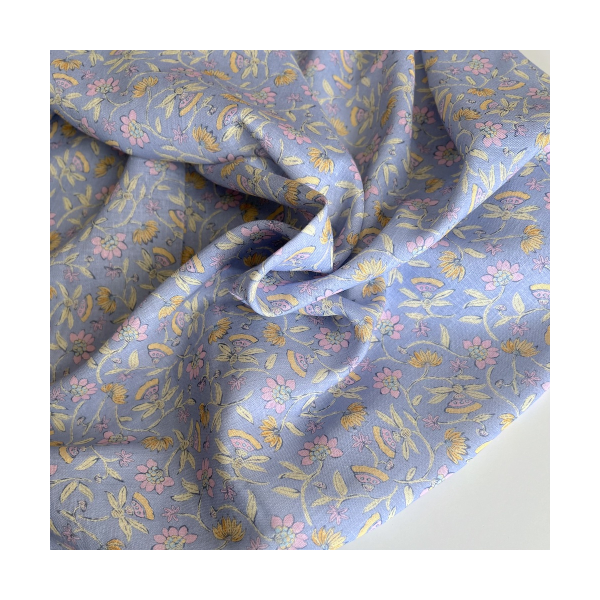 India - Tissu lin viscose à motifs coloris lavande Qualité Oeko-tex - 1