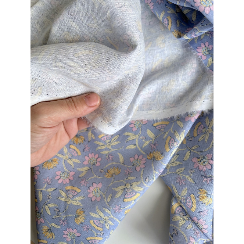 India - Tissu lin viscose à motifs coloris lavande Qualité Oeko-tex - 6