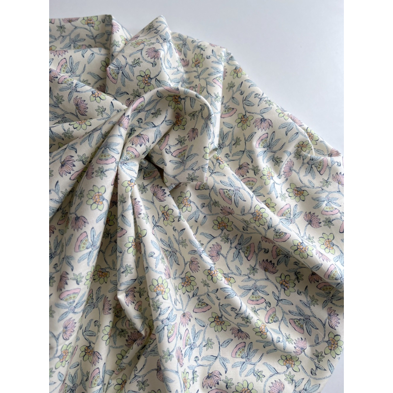 India - Popeline de coton BIO imprimé fleurs indiennes Tissus issus de l'agriculture biologique  - 5