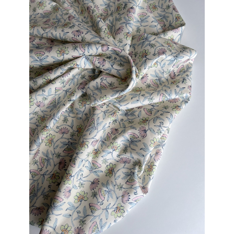 India - Popeline de coton BIO imprimé fleurs indiennes Tissus issus de l'agriculture biologique  - 12