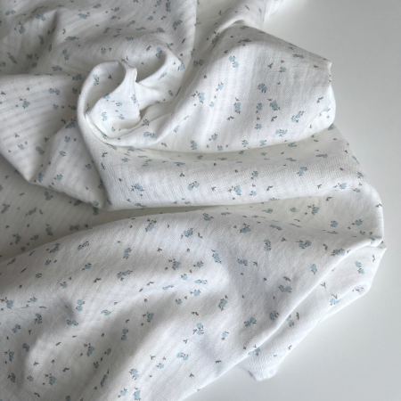 Seersucker / Coton gaufré doux motif fleuri bleu ciel Batikou - 1 Seersucker / Coton gaufré doux motif fleuri bleu ciel Batikou - 1