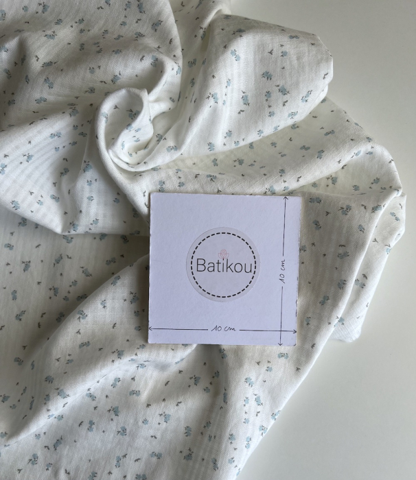 Seersucker / Coton gaufré doux motif fleuri bleu ciel Batikou - 5