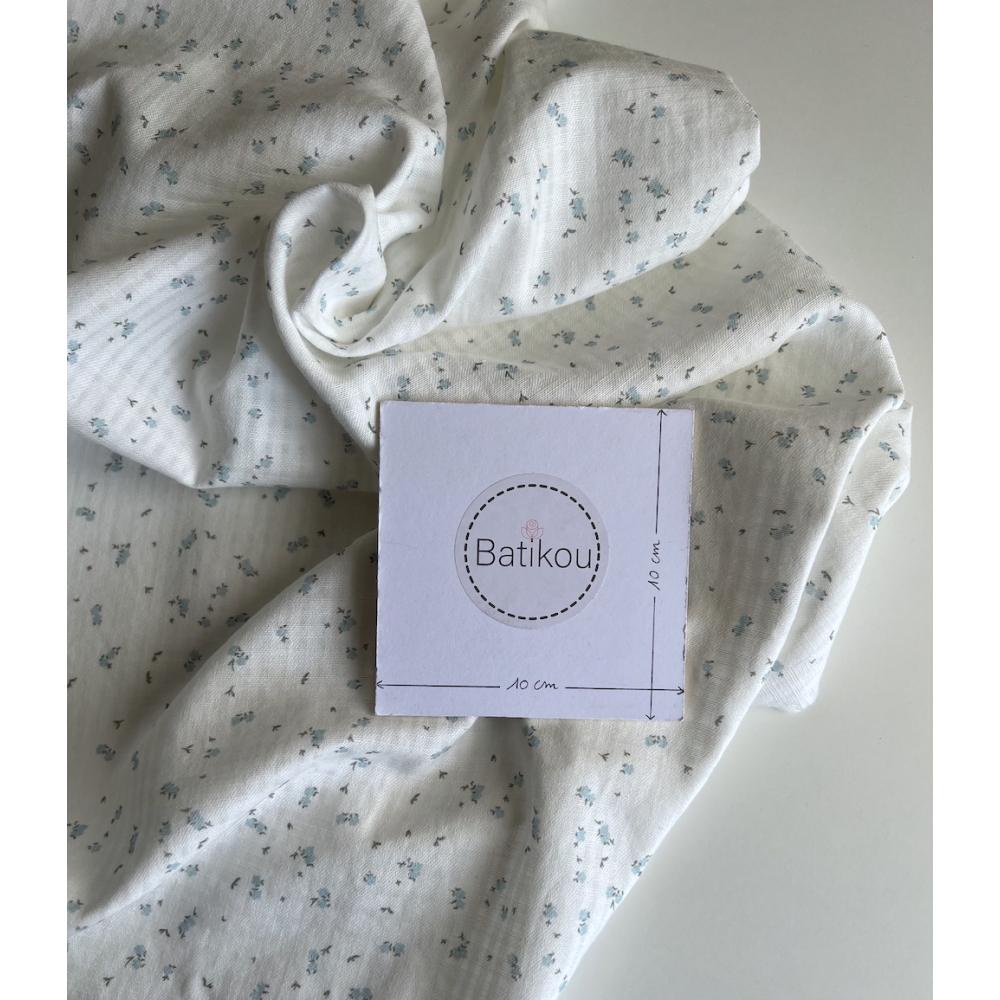 Seersucker / Coton gaufré doux motif fleuri bleu ciel Batikou - 5