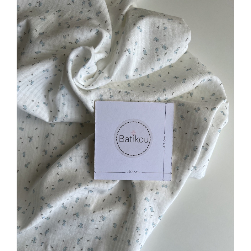 Seersucker / Coton gaufré doux motif fleuri bleu ciel Batikou - 5