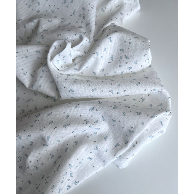 Seersucker / Coton gaufré doux motif fleuri bleu ciel Batikou - 3