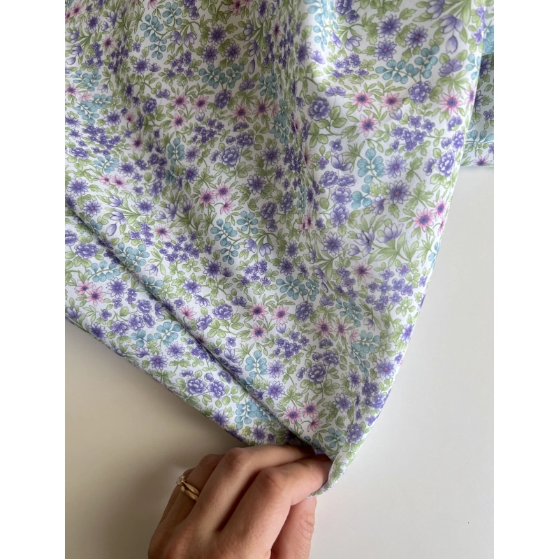 Rita - Batiste de coton bio SILKYNE à imprimé fleuri bleu et vert Tissus issus de l'agriculture biologique  - 3