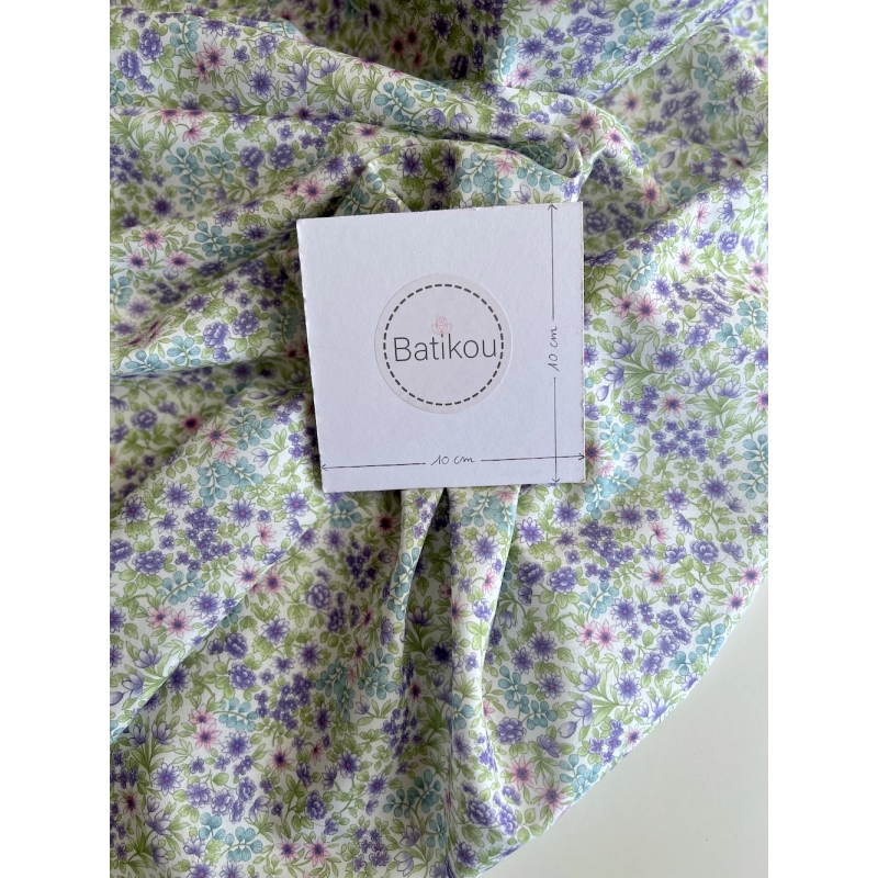 Rita - Batiste de coton bio SILKYNE à imprimé fleuri bleu et vert Tissus issus de l'agriculture biologique  - 4