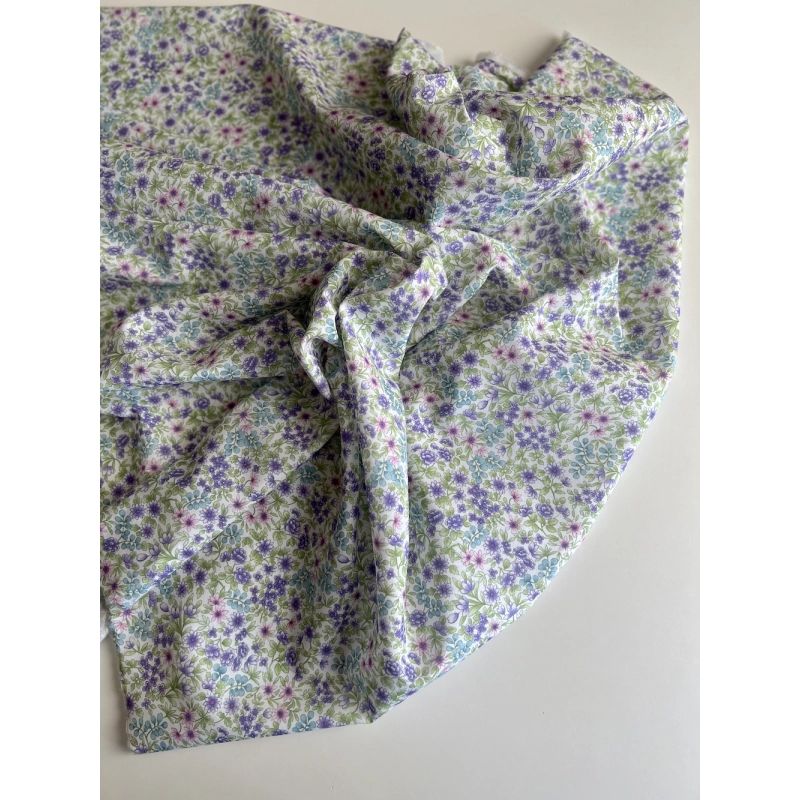 Rita - Batiste de coton bio SILKYNE à imprimé fleuri bleu et vert Tissus issus de l'agriculture biologique  - 5