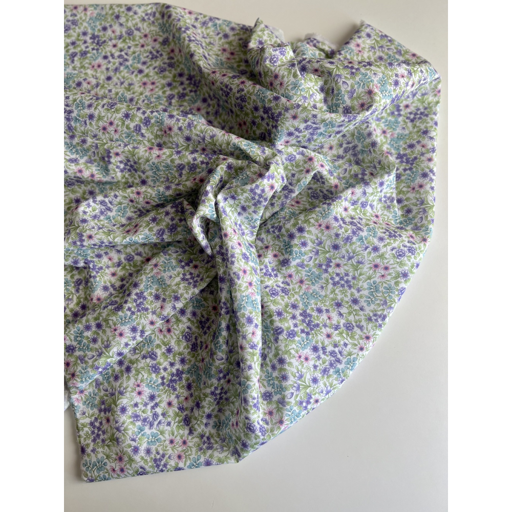 Rita - Batiste de coton bio SILKYNE à imprimé fleuri bleu et vert Tissus issus de l'agriculture biologique  - 5