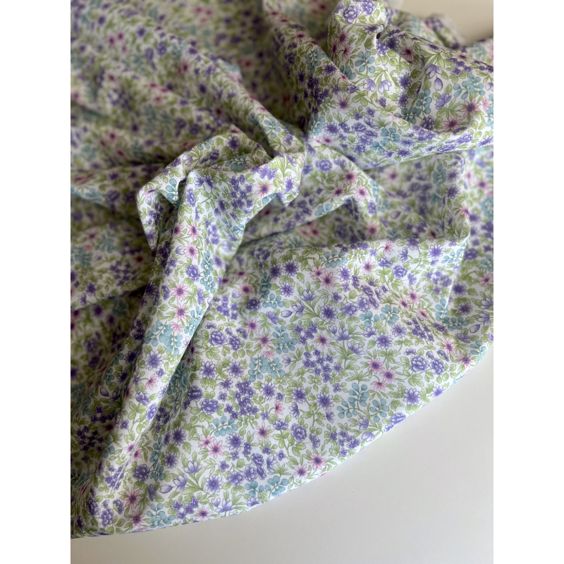 Rita - Batiste de coton bio SILKYNE à imprimé fleuri bleu et vert Tissus issus de l'agriculture biologique  - 7