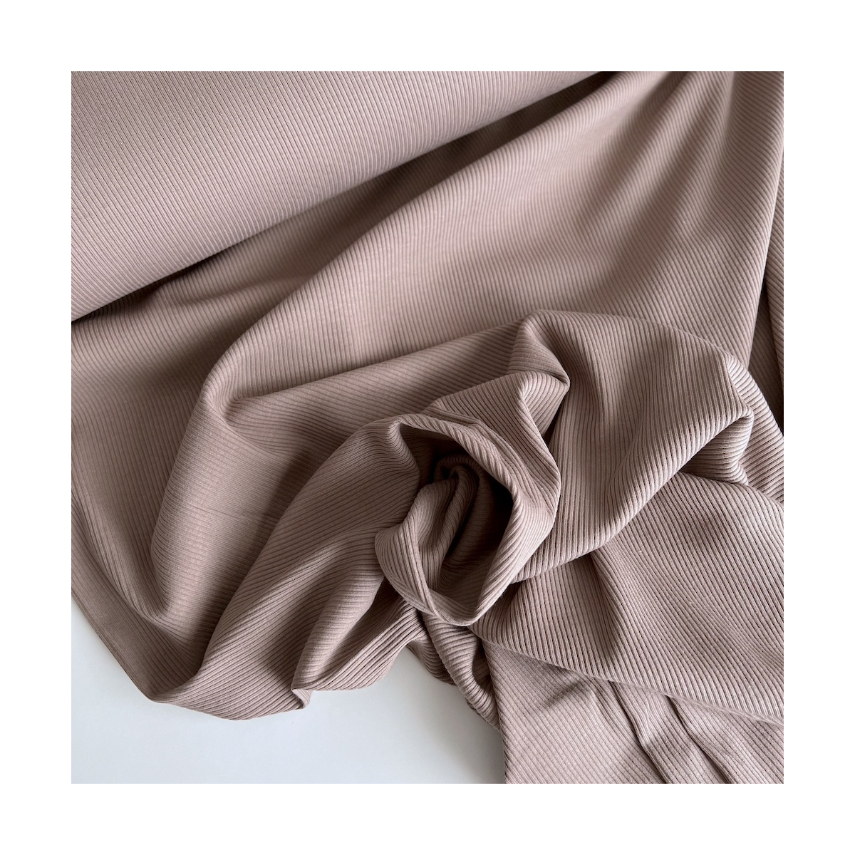 Jersey coton côtes fines coloris taupe Qualité Oeko-tex - 1 Jersey coton côtes fines coloris taupe Qualité Oeko-tex - 1
