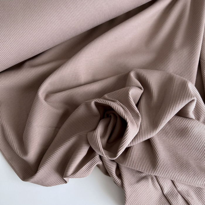Jersey coton côtes fines coloris taupe Qualité Oeko-tex - 1