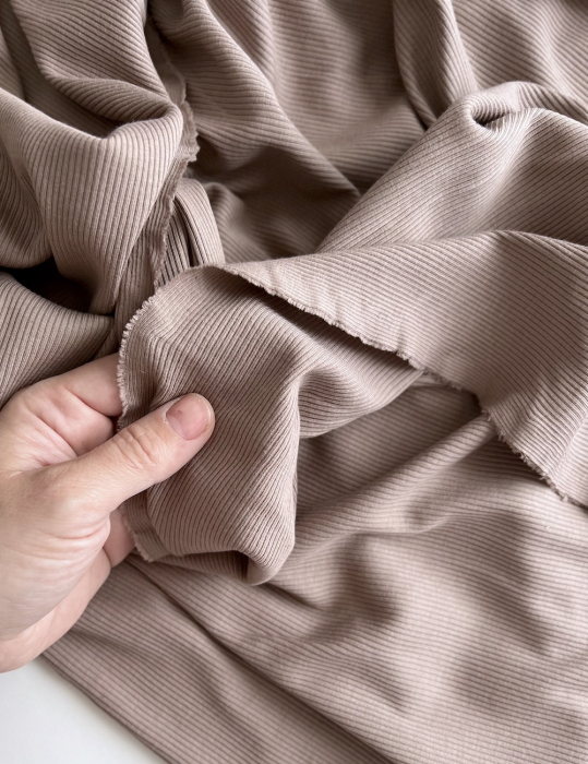 Jersey coton côtes fines coloris taupe Qualité Oeko-tex - 2