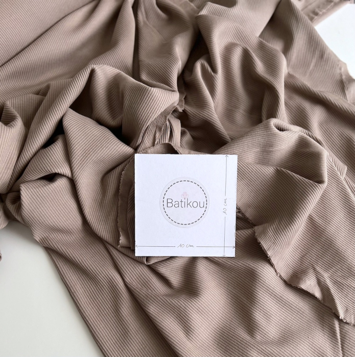 Jersey coton côtes fines coloris taupe Qualité Oeko-tex - 3