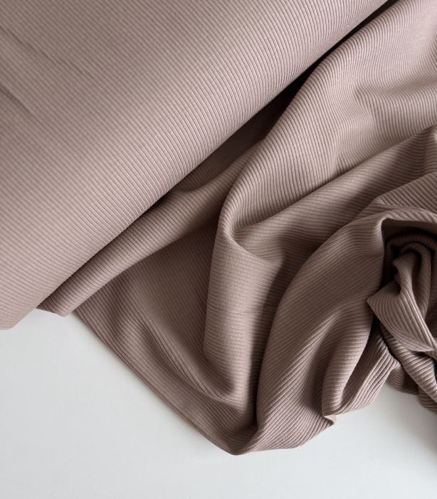 Jersey coton côtes fines coloris taupe Qualité Oeko-tex - 5