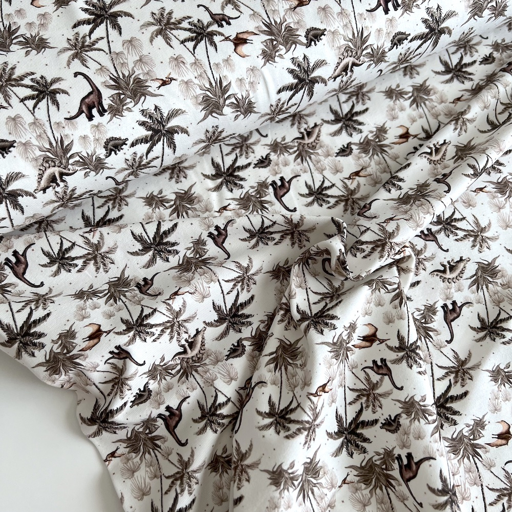 Jersey de coton dinosaures fond blanc cassé Qualité Oeko-tex - 1