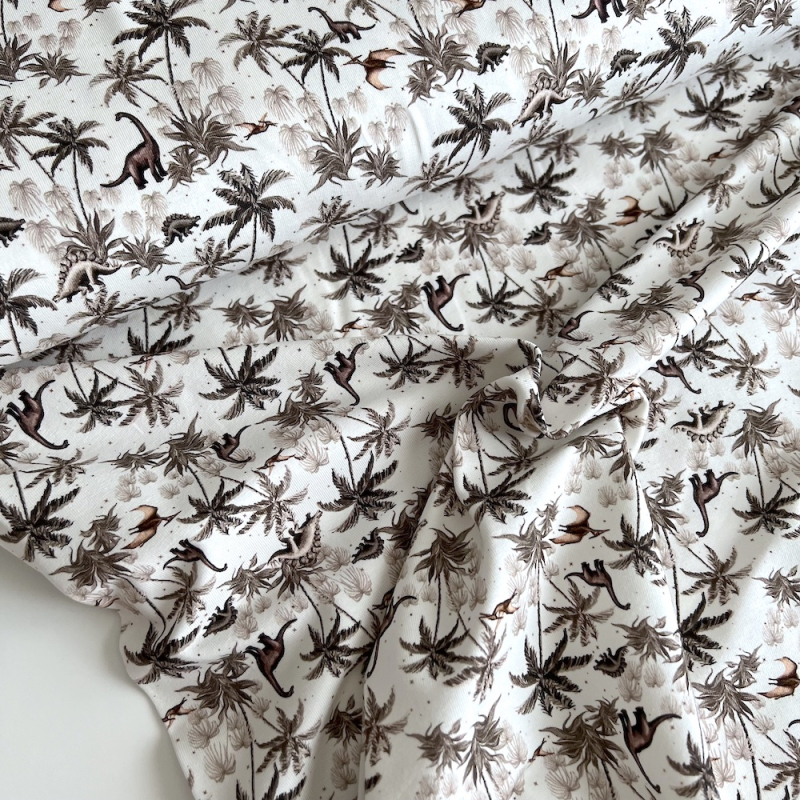 Jersey de coton dinosaures fond blanc cassé Qualité Oeko-tex - 1