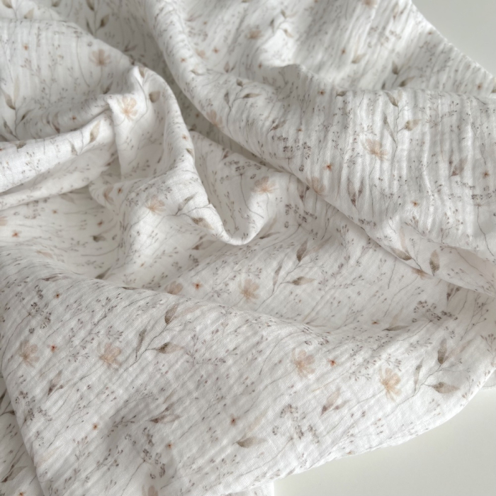 Double gaze de coton imprimé gypsophile naturel Qualité Oeko-tex - 1