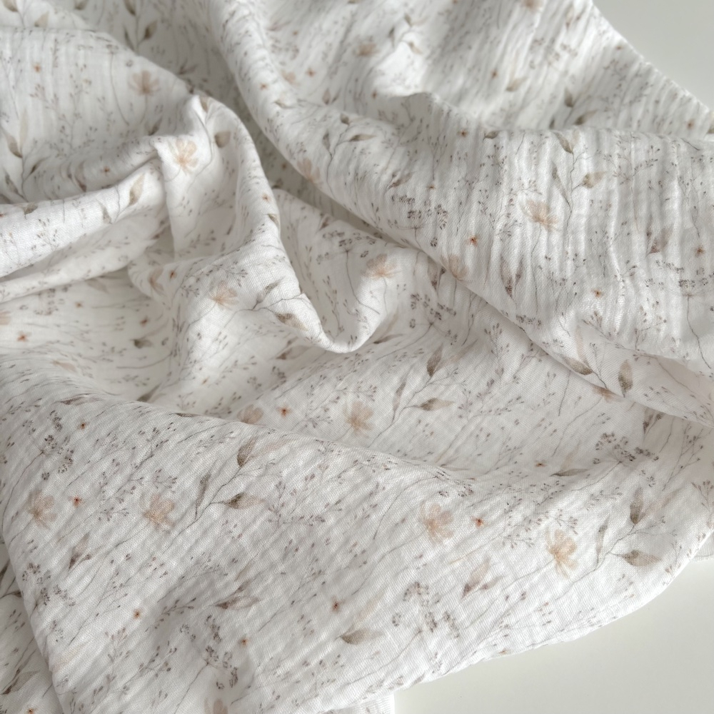 Double gaze de coton imprimé gypsophile naturel Qualité Oeko-tex - 1