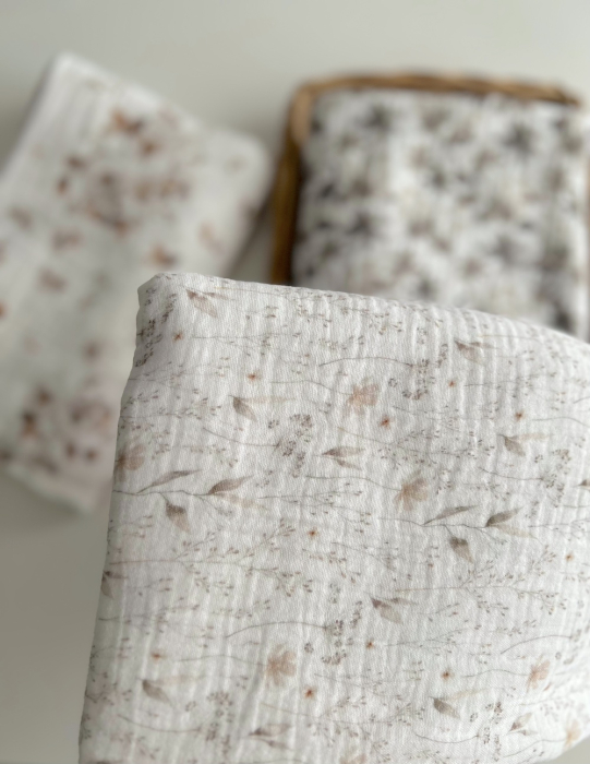 Double gaze de coton imprimé gypsophile naturel Qualité Oeko-tex - 2