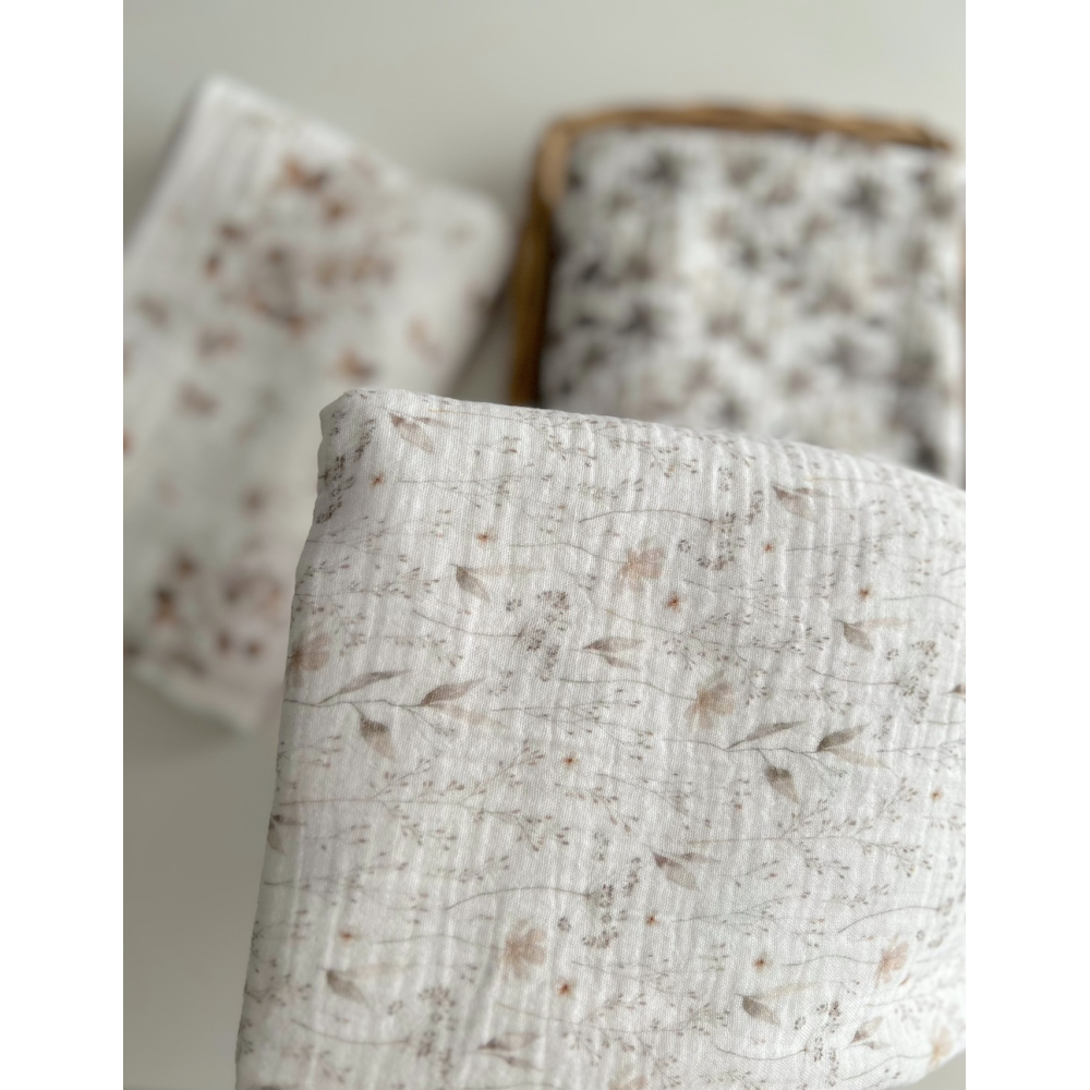 Double gaze de coton imprimé gypsophile naturel Qualité Oeko-tex - 2