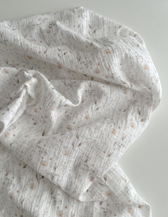 Double gaze de coton imprimé gypsophile naturel Qualité Oeko-tex - 3