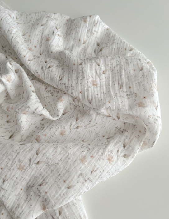 Double gaze de coton imprimé gypsophile naturel Qualité Oeko-tex - 4