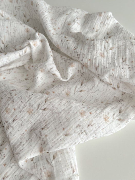 Double gaze de coton imprimé gypsophile naturel Qualité Oeko-tex - 5