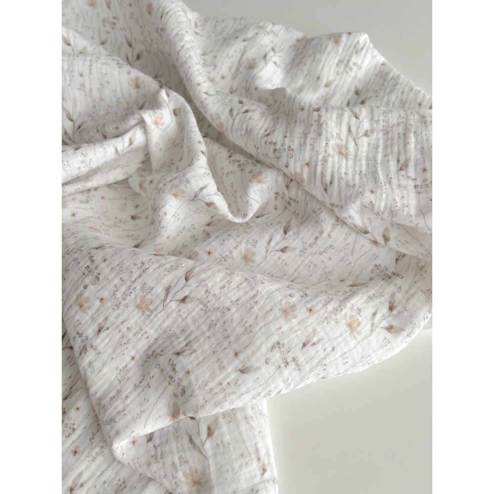 Double gaze de coton imprimé gypsophile naturel Qualité Oeko-tex - 5