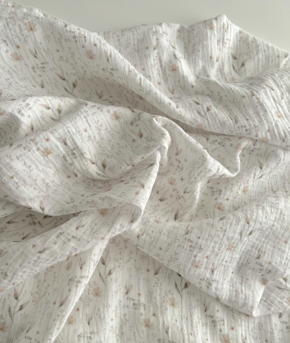 Double gaze de coton imprimé gypsophile naturel Qualité Oeko-tex - 6