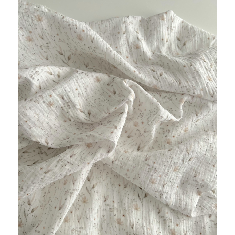 Double gaze de coton imprimé gypsophile naturel Qualité Oeko-tex - 6
