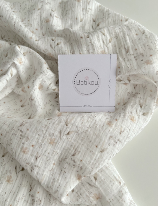 Double gaze de coton imprimé gypsophile naturel Qualité Oeko-tex - 7